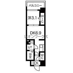 ミラージュパレス難波クルヴァ 1DKの間取図画像
