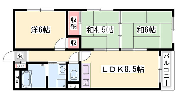 ハイツ・ルミエール ｜兵庫県姫路市網干区大江島古川町(賃貸アパート3DK・2階・55.25㎡)の写真 その2