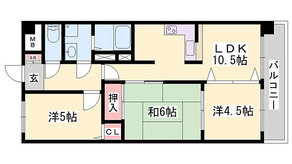 プレステージ姫路III ｜兵庫県姫路市飾磨区三宅1丁目(賃貸マンション3LDK・2階・55.66㎡)の写真 その2