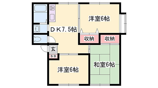 グロリオーサあいだ ｜兵庫県姫路市広畑区才(賃貸アパート3DK・1階・52.66㎡)の写真 その2