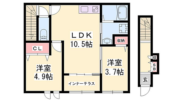 コントレイル糸引 ｜兵庫県姫路市継(賃貸アパート2LDK・2階・52.58㎡)の写真 その2