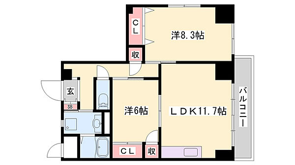 シエル青山 ｜兵庫県姫路市青山西2丁目(賃貸マンション2LDK・2階・66.32㎡)の写真 その2