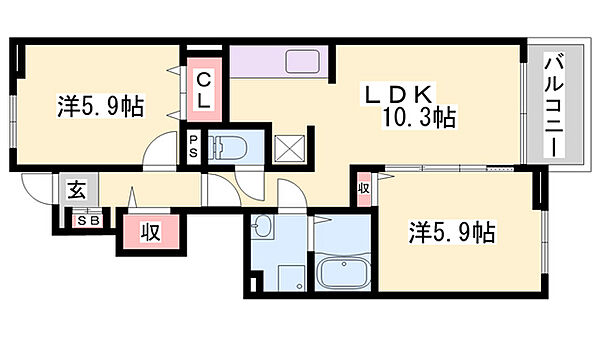 サン秋貞 ｜兵庫県揖保郡太子町鵤(賃貸アパート2LDK・1階・53.20㎡)の写真 その2