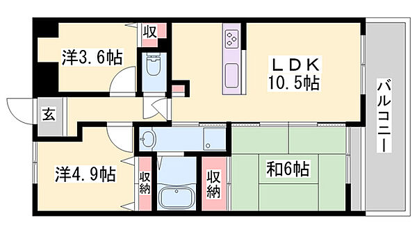 プレステージ姫路妻鹿 ｜兵庫県姫路市飾磨区妻鹿(賃貸マンション3LDK・3階・56.33㎡)の写真 その2