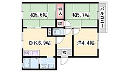ガーデンハイツ緑ケ丘Ｅ，Ｆ，Ｇ，Ｈ 2階3DKの間取り