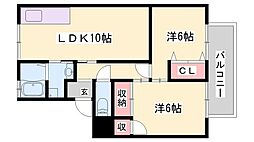パークサイド・ツクダB 2LDKの間取図画像