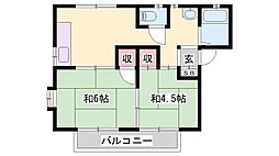 OAKハイツ 2DKの間取図画像