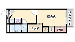 ドミール中島N 1Kの間取図画像