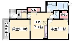 シルフィード 2DKの間取図画像