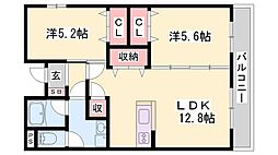 マンション外堀川 2LDKの間取図画像