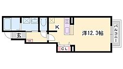 フォンターナ・ヴィラ2 1Kの間取図画像