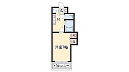 ジュネス保城 1Kの間取図画像