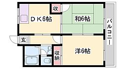 エスポワールささゆり 2DKの間取図画像