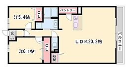 キャツスルコート田寺東 2LDKの間取図画像