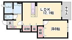 シンヴィオシスD 1LDKの間取図画像