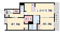 シャーメゾンオカバ姫路岡町B 2LDKの間取図画像
