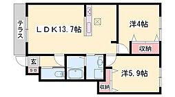 フェリア山崎A 2LDKの間取図画像