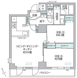 ニューライフ西早稲田 2LDKの間取図画像