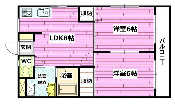 キャッスルもりした ｜広島県広島市安佐南区東野2丁目(賃貸マンション2LDK・2階・42.93㎡)の写真 その2