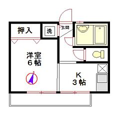 セゾンアサヒ 1Kの間取図画像