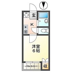 ドリームハイツ1号館 2階1Kの間取り