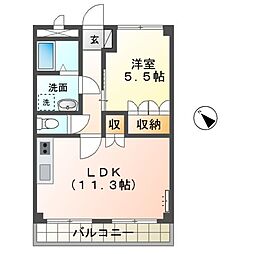 テンプルリバー 1LDKの間取図画像