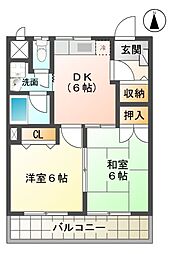 十一屋DOA 2DKの間取図画像