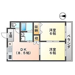 滋賀フォルサ社員寮フォルサ1号館 2DKの間取図画像