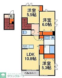 京成松戸線 八柱駅 徒歩5分の賃貸マンション 2階3LDKの間取り