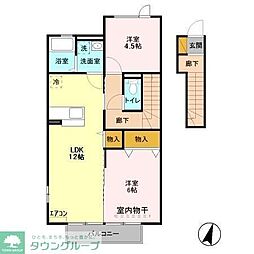 北総鉄道 北国分駅 徒歩18分の賃貸アパート 2階2LDKの間取り
