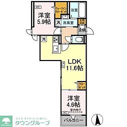 つくばエクスプレス 六町駅 徒歩9分の賃貸アパート 3階2LDKの間取り