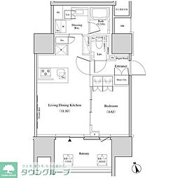 東京メトロ千代田線 北千住駅 徒歩4分の賃貸マンション 9階1LDKの間取り