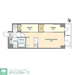 東武伊勢崎線 曳舟駅 徒歩10分の賃貸マンション 8階2LDKの間取り