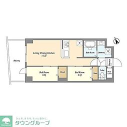 東武伊勢崎線 曳舟駅 徒歩10分の賃貸マンション 8階2LDKの間取り