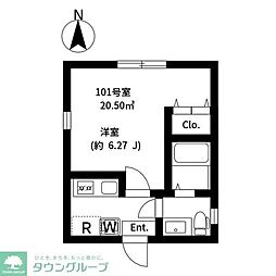 つくばエクスプレス 六町駅 徒歩10分の賃貸マンション 2階1Kの間取り