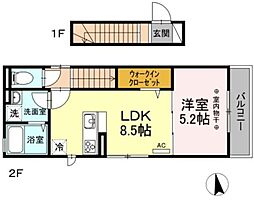 京成本線 堀切菖蒲園駅 徒歩5分の賃貸アパート 2階1LDKの間取り