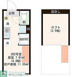 JR総武線 平井駅 徒歩8分の賃貸アパート 2階ワンルームの間取り