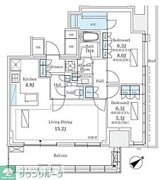プラウドタワー渋谷 2LDKの間取図画像