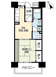 UR都市機構アルビス前原4号棟 1DKの間取図画像