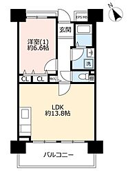 UR都市機構アルビス前原4号棟 1LDKの間取図画像