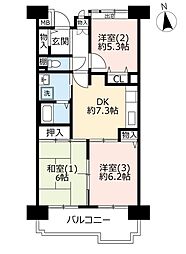 UR都市機構アルビス前原9号棟 3DKの間取図画像