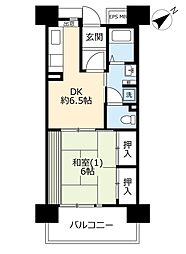 UR都市機構アルビス前原3号棟 1DKの間取図画像