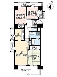 UR都市機構ウインズタウン稲毛海岸8棟 3LDKの間取図画像