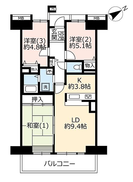 UR幕張ベイタウンミラリオ ｜千葉県千葉市美浜区打瀬2丁目(賃貸マンション3LDK・5階・74.79㎡)の写真 その2