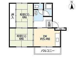 UR都市機構高津団地2-2 2DKの間取図画像
