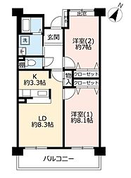 UR都市機構グリーンタウン光ケ丘12号棟 2LDKの間取図画像