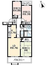 UR都市機構パークサイド鎌ケ谷12号棟 3LDKの間取図画像