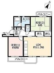 UR都市機構千葉ニュータウン内野団地1-11-5 2LDKの間取図画像