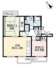 UR都市機構千葉ニュータウン原山団地3-8-7 2LDKの間取図画像