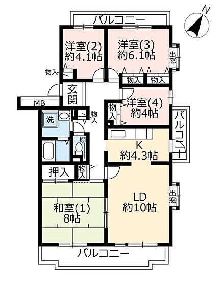 URアクティ佐貫 ｜茨城県龍ケ崎市佐貫町(賃貸マンション4LDK・2階・87.92㎡)の写真 その2